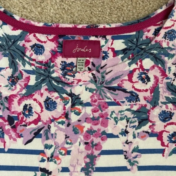 Pair of Joules Women’s Riviera Print Dresses - Floral Red & Blue Stripe Floral - Picture 5 of 11